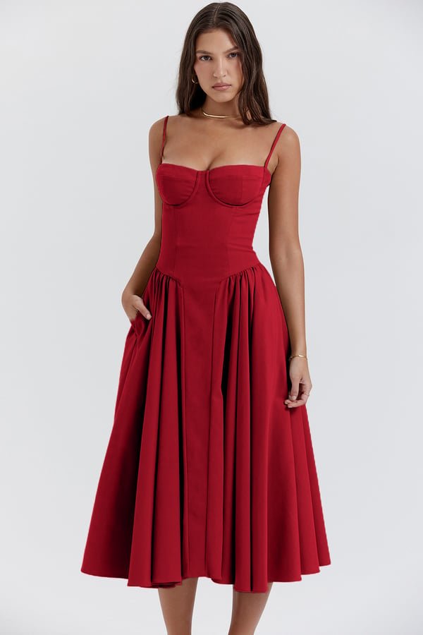 Tara – Ärmelloses Midi-Kleid mit Korsett-Passform
