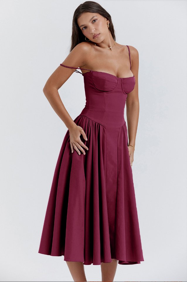Tara – Ärmelloses Midi-Kleid mit Korsett-Passform