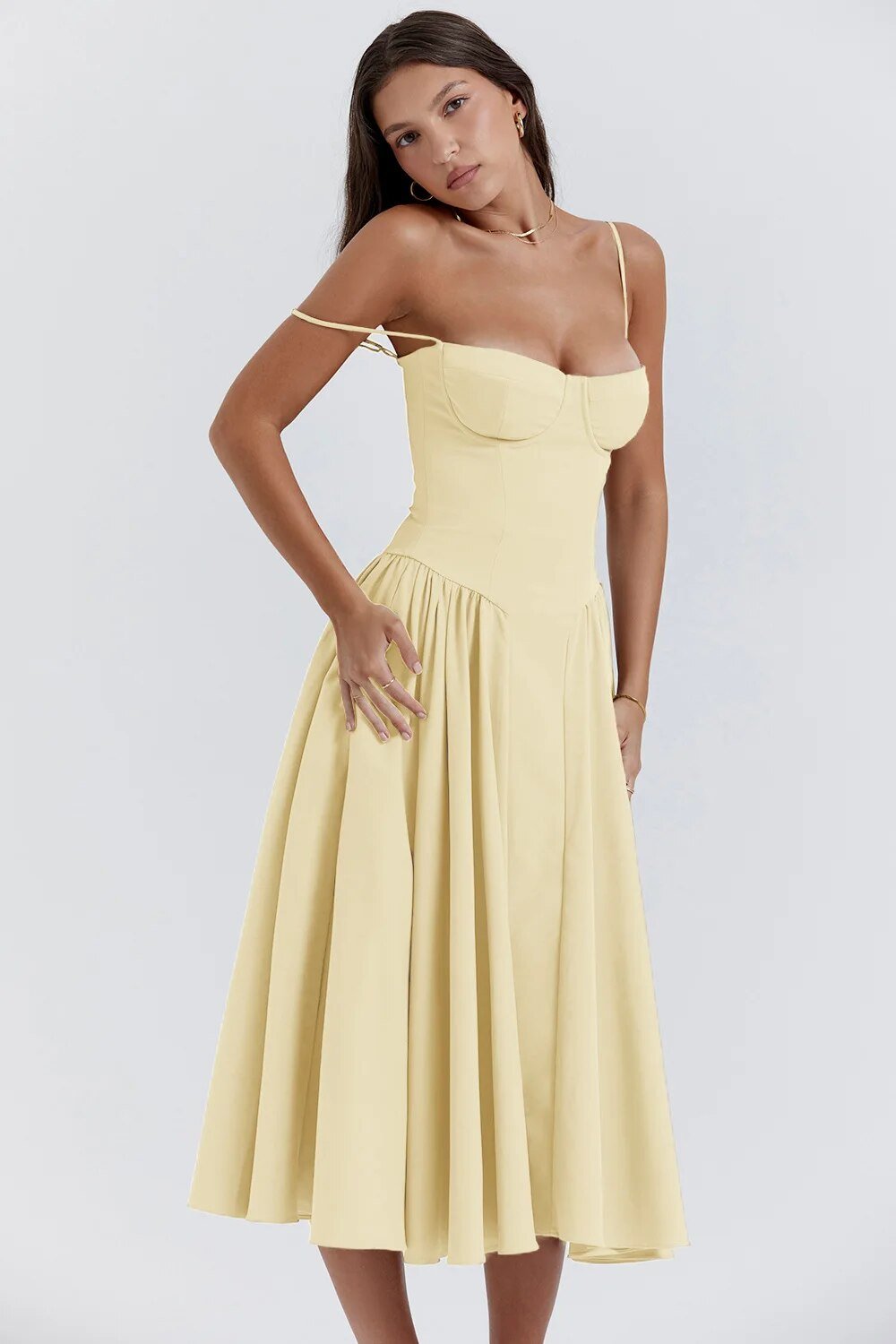 Tara – Ärmelloses Midi-Kleid mit Korsett-Passform