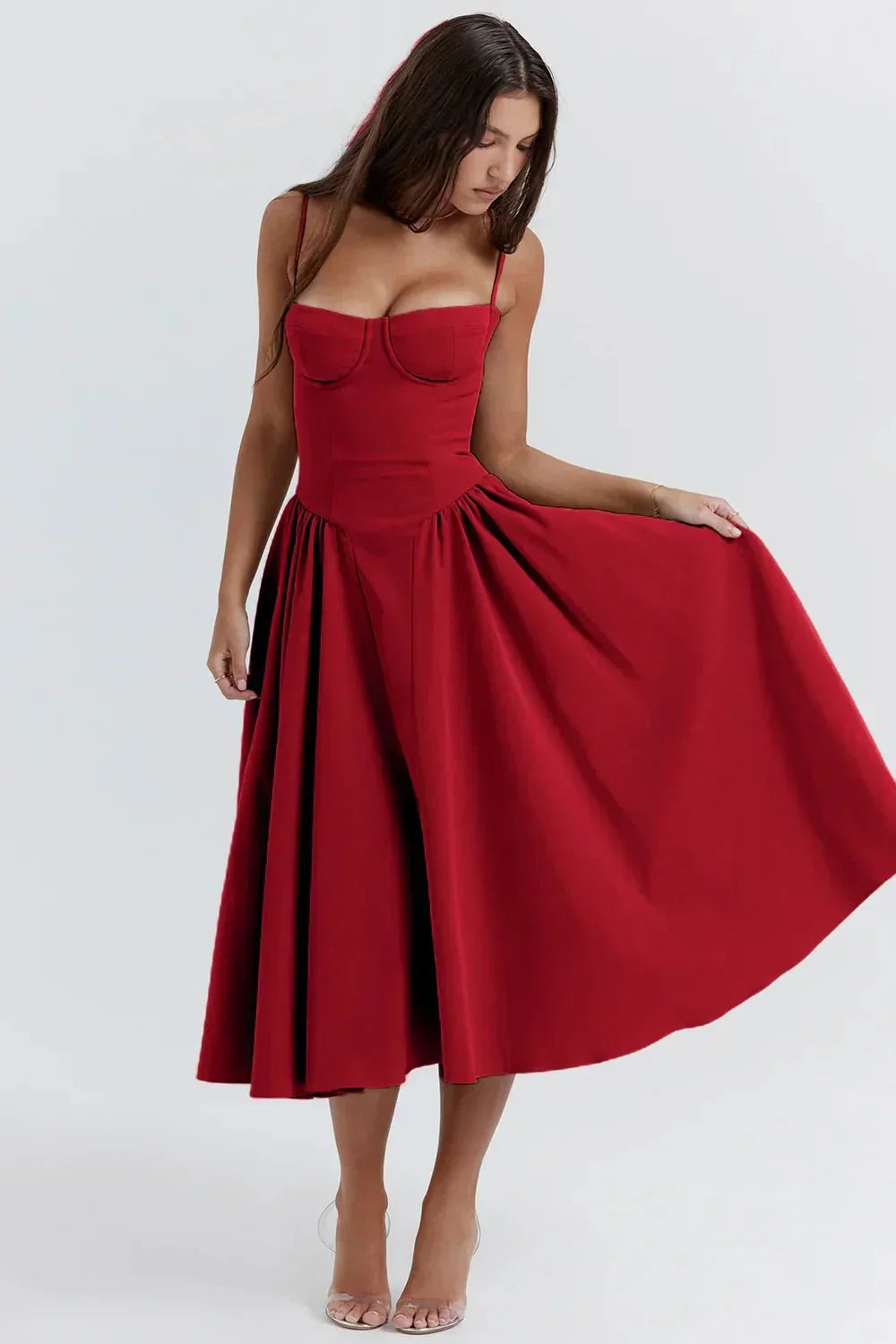 Tara – Ärmelloses Midi-Kleid mit Korsett-Passform