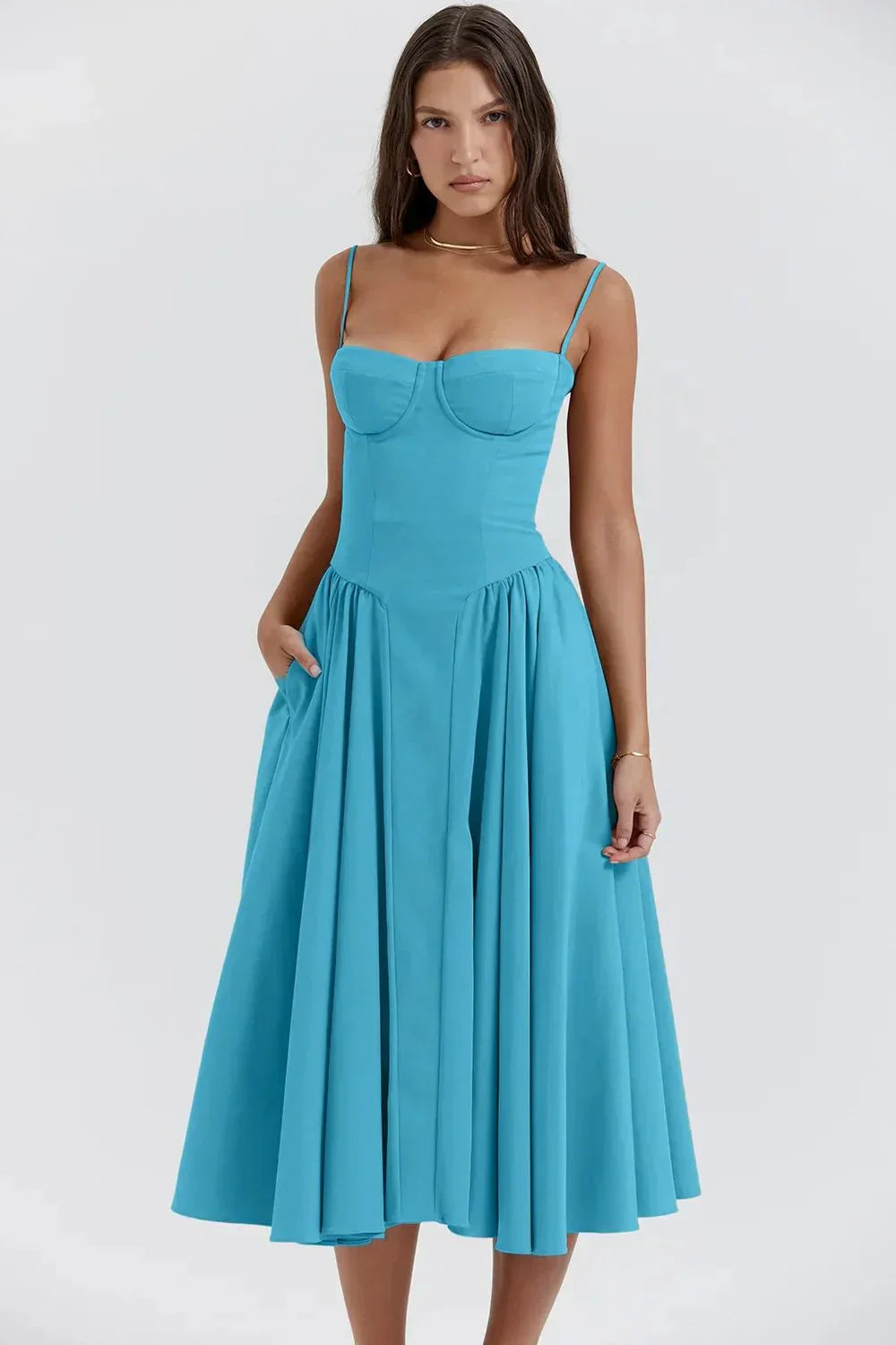 Tara – Ärmelloses Midi-Kleid mit Korsett-Passform