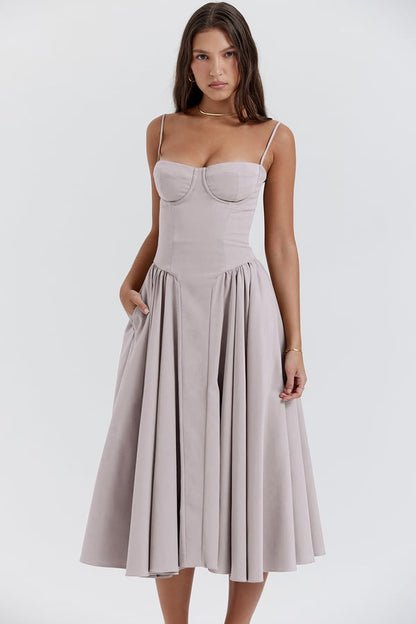 Tara – Ärmelloses Midi-Kleid mit Korsett-Passform