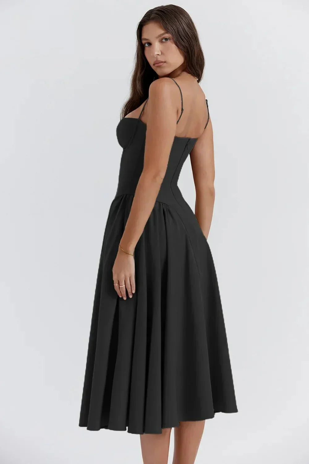 Tara – Ärmelloses Midi-Kleid mit Korsett-Passform