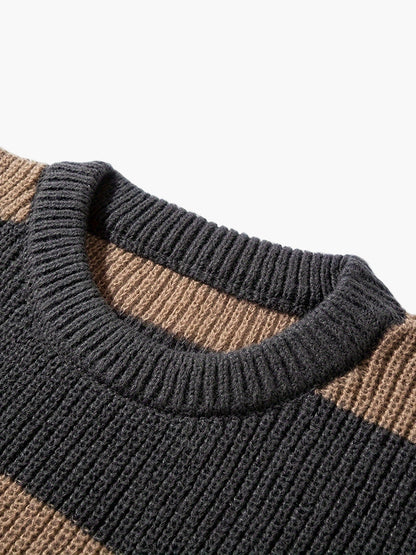 Men's knitted sweater with wide stripes – Casual oversized look for autumn and winter