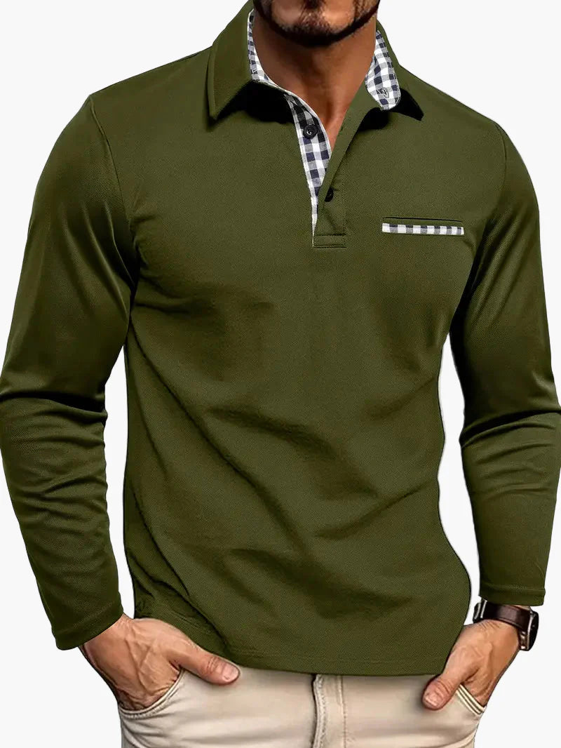Herren Langarm-Poloshirt mit Karodetails – Eleganter Freizeit-Look für jeden Anlass