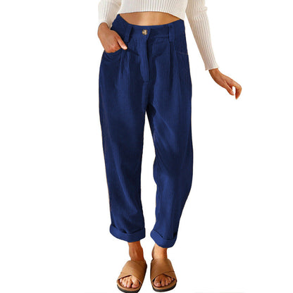 Jane – High-waisted casual corduroy pants with straight leg