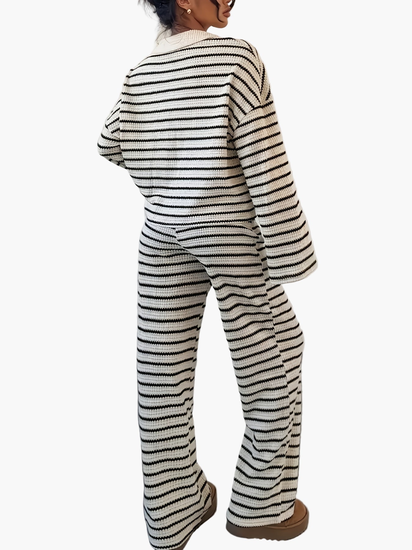 Damen Strick Zweiteiler Set – Gestreifter Freizeit-Look für Herbst & Winter, Elegant & Bequem