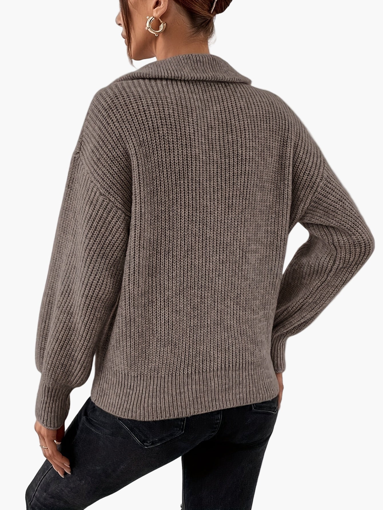 Damen Strickpullover mit Reißverschluss und Ballonärmeln – Eleganter Freizeit-Look