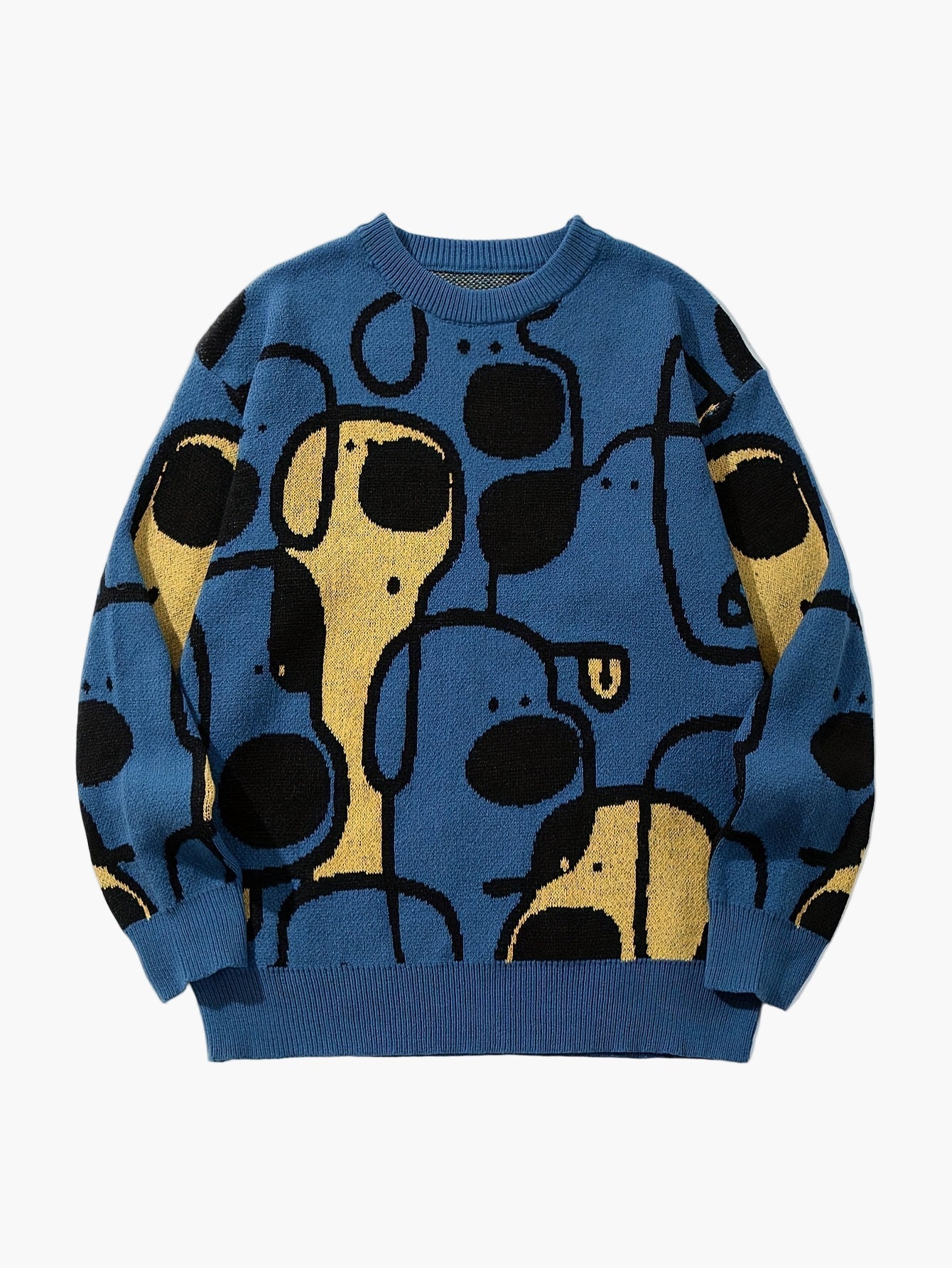 Men's Sweater with Abstract Dog Pattern, Casual Streetwear Style for Autumn and Winter