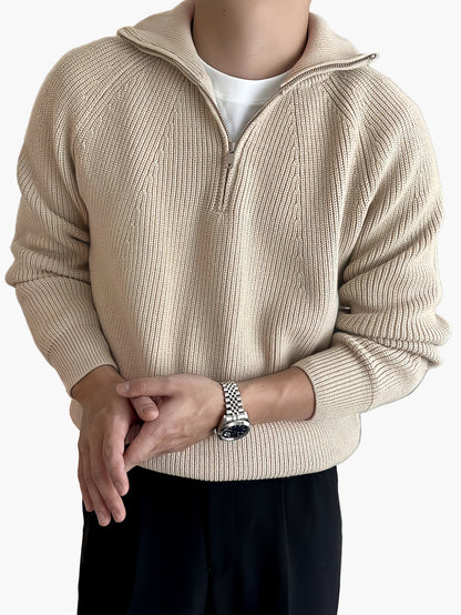 Men's knitted sweater with zipper and stand-up collar – modern casual design for autumn and winter