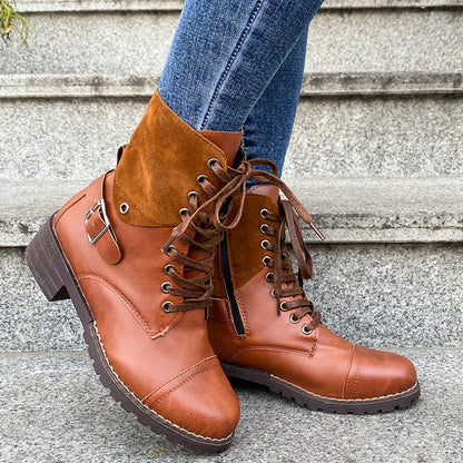 Angela – Schnürstiefel Winter Cowboy Boots mit Schnalle für Damen