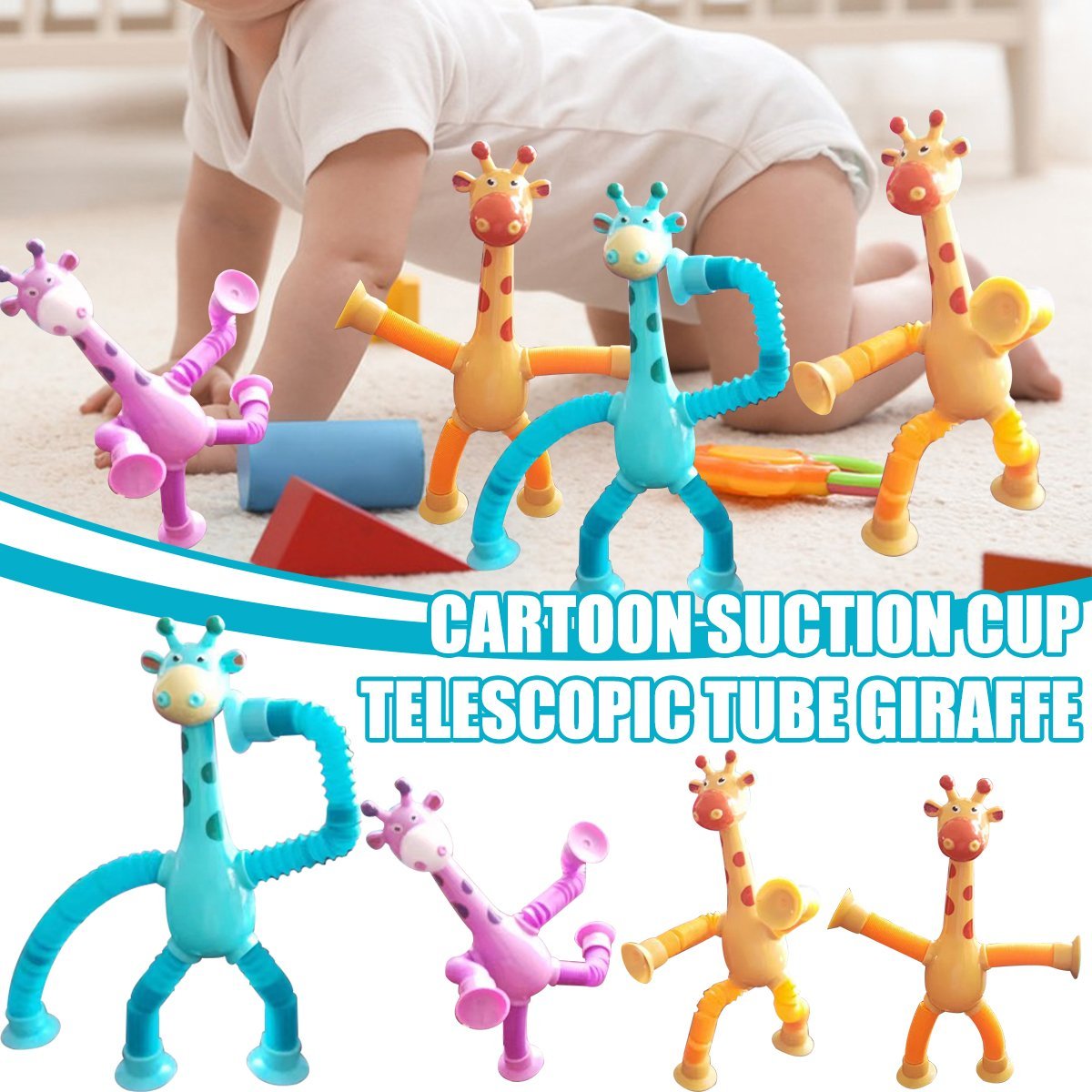 Kinder Cartoon Telescopic Giraffe Fidget Spielzeug mit Saugnapf – Stressabbau & Sensorischer Spaß
