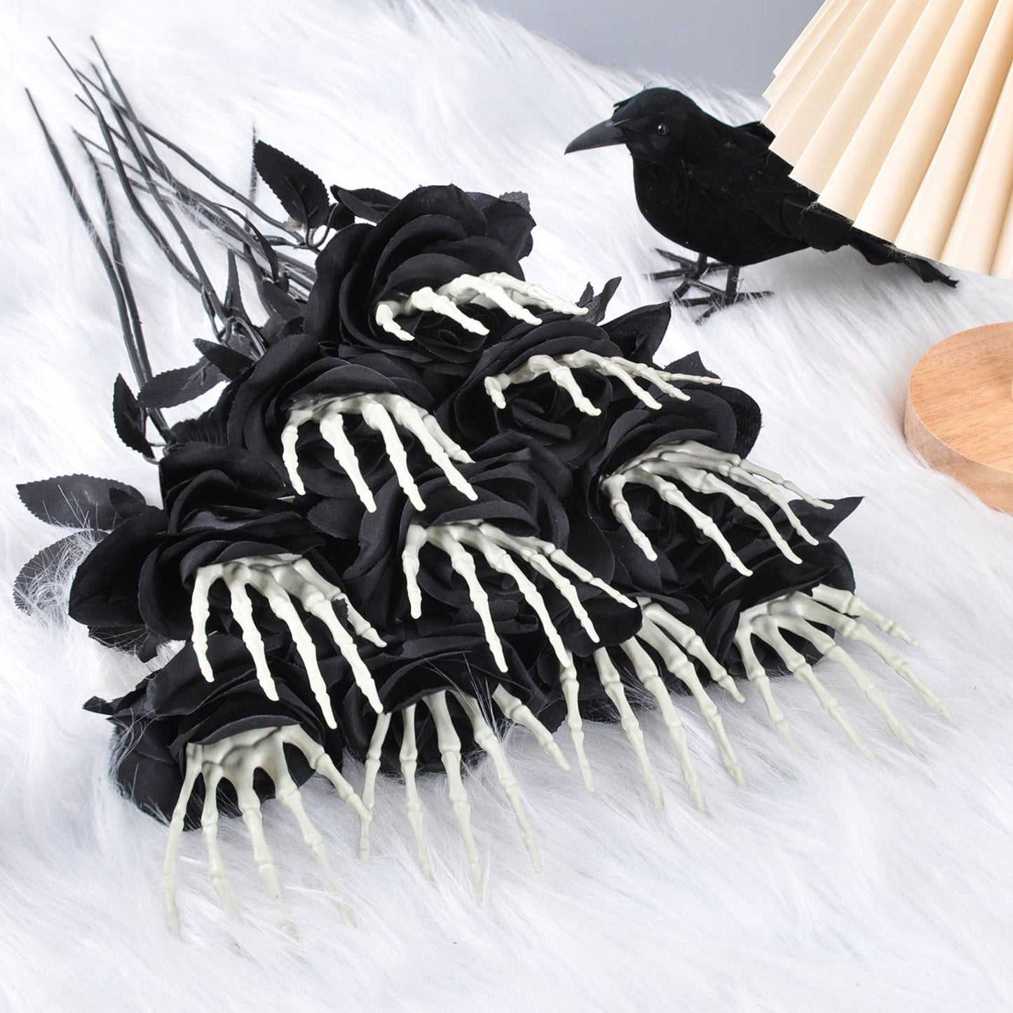 Halloween decoration artificial flowers roses with skeleton hand – spooky party decoration
