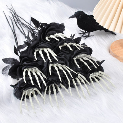 Halloween decoration artificial flowers roses with skeleton hand – spooky party decoration