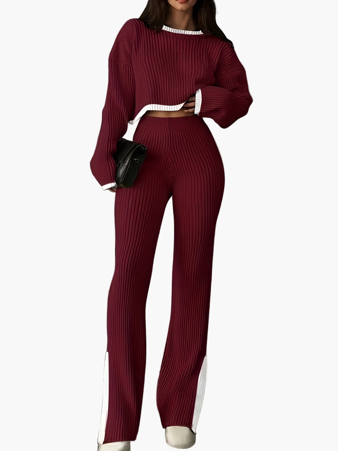 Women's Elegant Knit Two-Piece with Wide Leg – Fashionable Casual Suit for Autumn and Winter