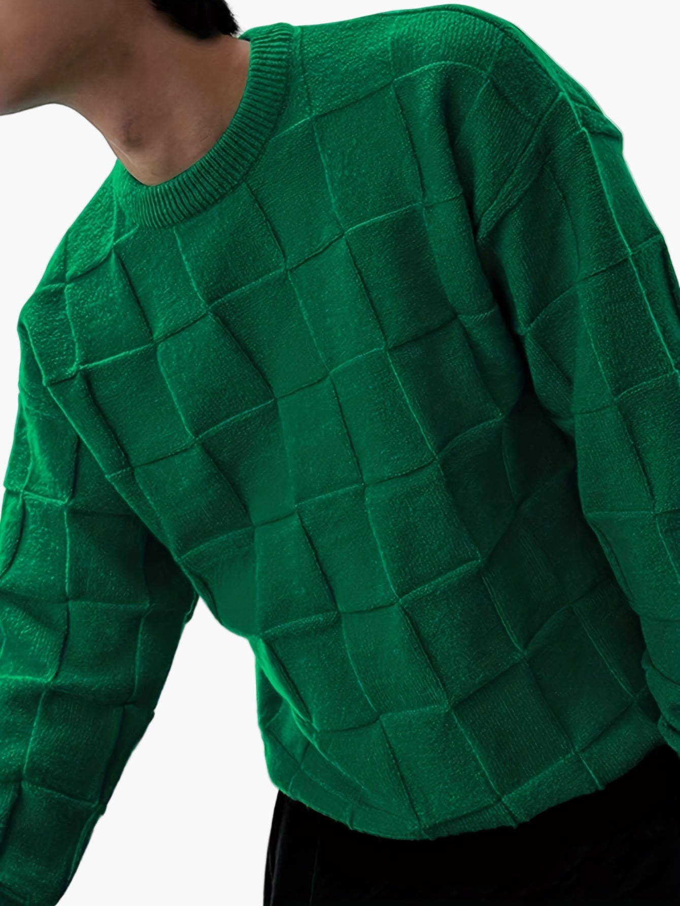 Men's Sweater Streetstyle with 3D Square Pattern – Casual Crew Neck for Autumn and Winter