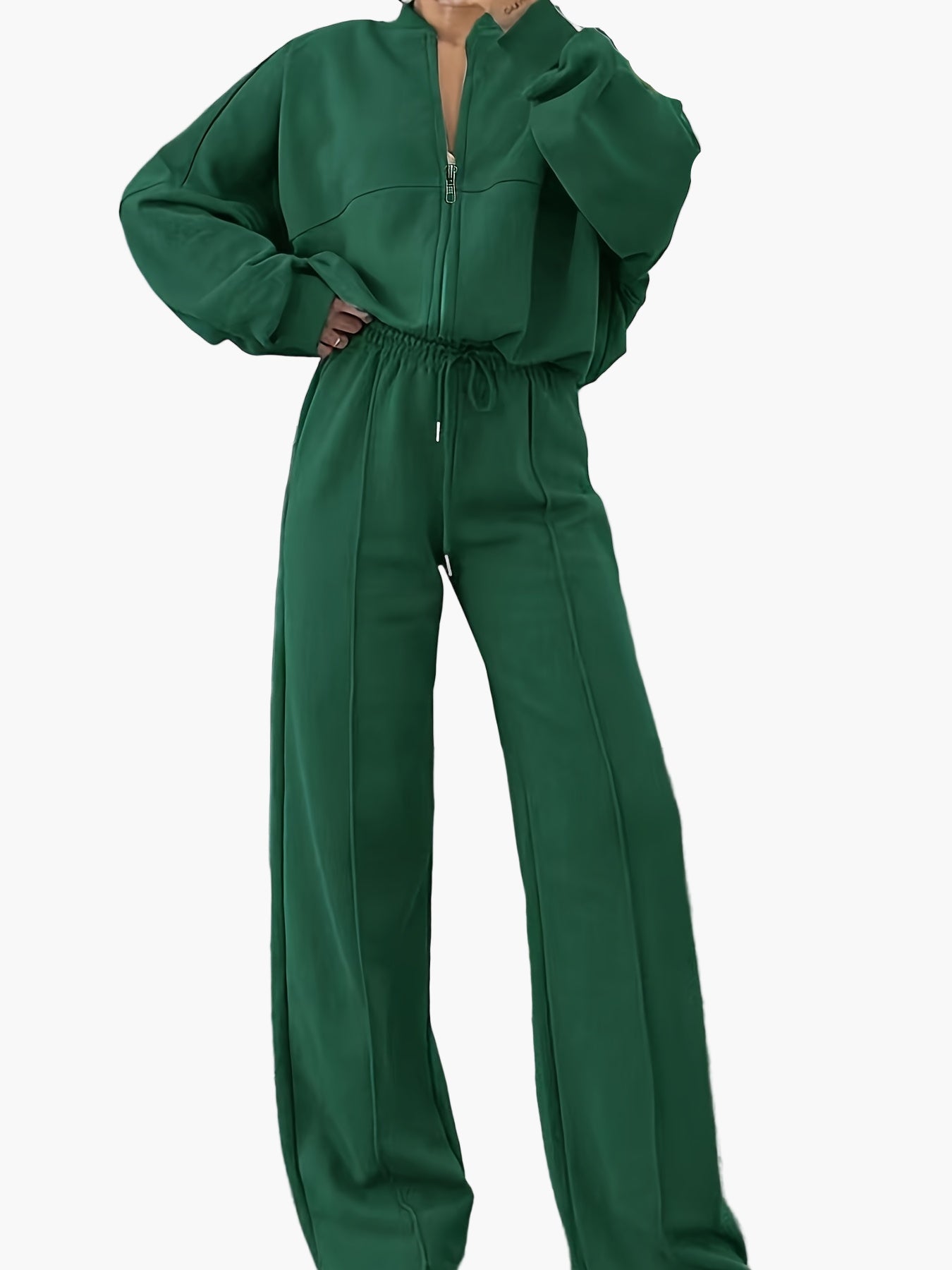 Damen Freizeit-Zweiteiler mit Reißverschluss und weitem Bein – Lässig & Bequem für Alltag oder Reise