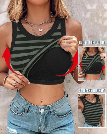 Lynda – Schmal gestreiftes Top mit Bralette und Rundhalsausschnitt für Damen
