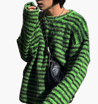 Men's Oversize Streetwear Knit Sweater with Stripe Pattern – Perfect for Autumn & Winter