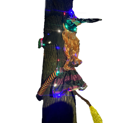 Halloween tree decoration witch figure with string lights – For spooky Halloween outdoor decorations
