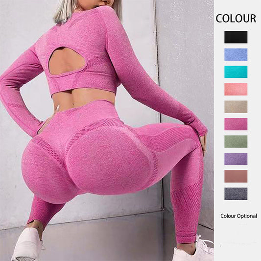 Barbara – 2-teiliges Sportanzug mit langen Ärmeln und hohlen Designs sowie formenden Hochwaist nahtlosen Fitness-Leggings