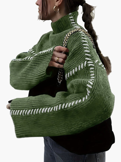 Damen Modischer Pullover mit Hochkragen und Akzent-Naht – Stilvoller Statement-Strick für Herbst & Winter