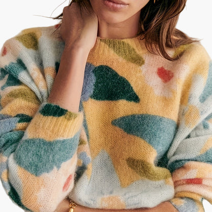 Damen Pullover mit künstlerischem Print und elegantem Stil für Herbst und Winter