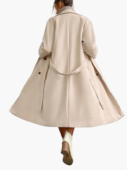 Women's Elegant Winter Coat with Belt and Pockets – Long Double-Breasted Transitional Coat for Autumn and Winter