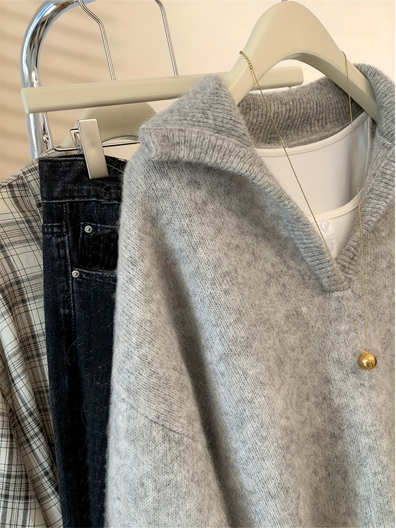 Damen Vintage Strickpullover mit V-Ausschnitt – Herbst Winter Freizeitmode