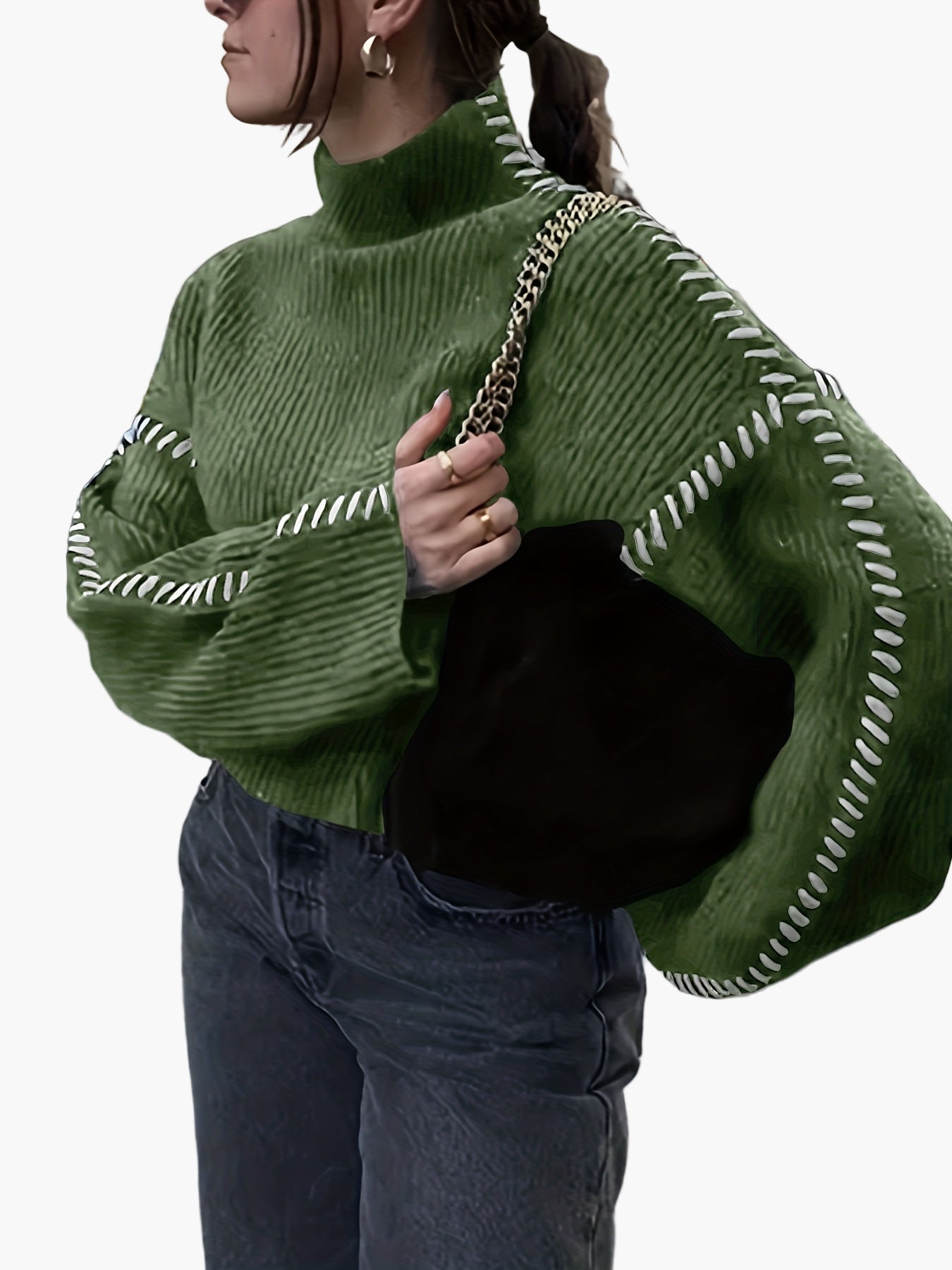 Damen Modischer Pullover mit Hochkragen und Akzent-Naht – Stilvoller Statement-Strick für Herbst & Winter