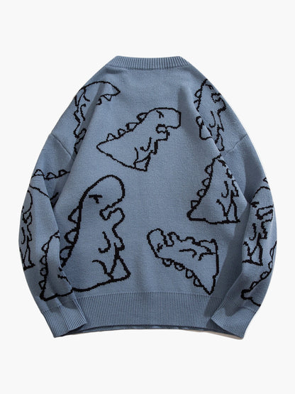 Men's sweater with cartoon dinosaur pattern, casual, oversized, ideal for autumn/winter