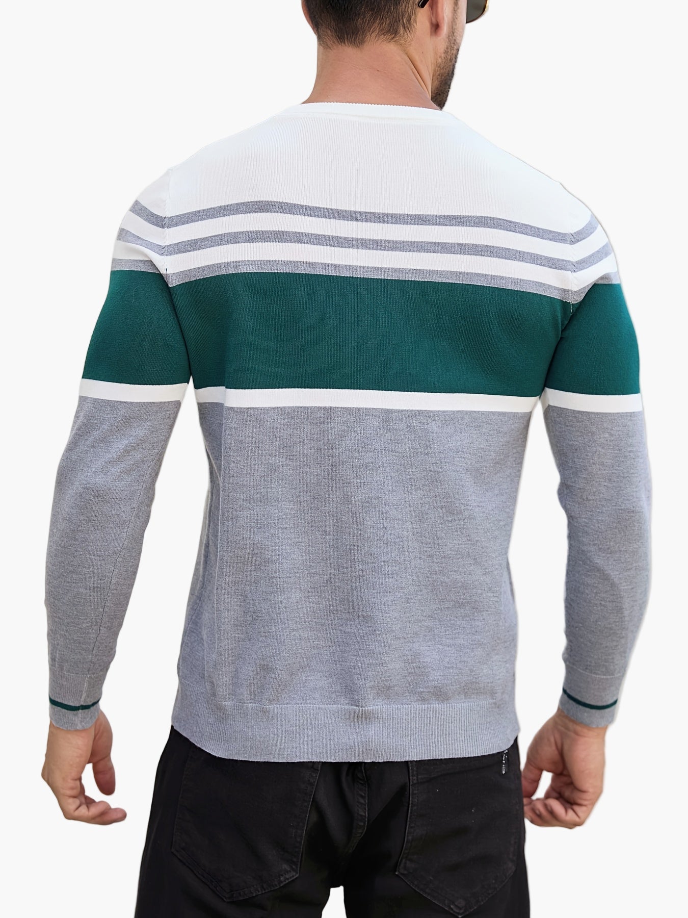 Men's Sweater with Stripe Pattern – Modern Casual Sweater for Everyday and Office