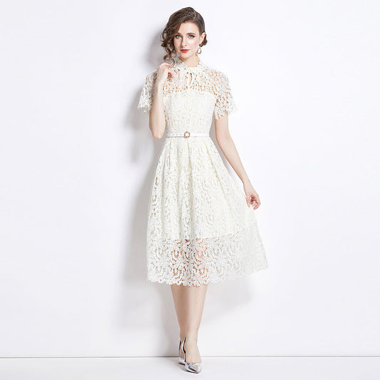 Damen Elegantes Spitzenkleid Midi Festlich Fit & Flare Cocktail Hochzeit