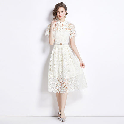 Damen Elegantes Spitzenkleid Midi Festlich Fit & Flare Cocktail Hochzeit