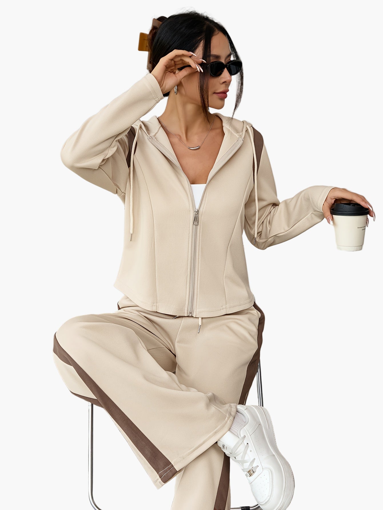 Women's Casual Tracksuit Set with Hoodie – Two-Piece, Casual, Ideal for Everyday and Sports