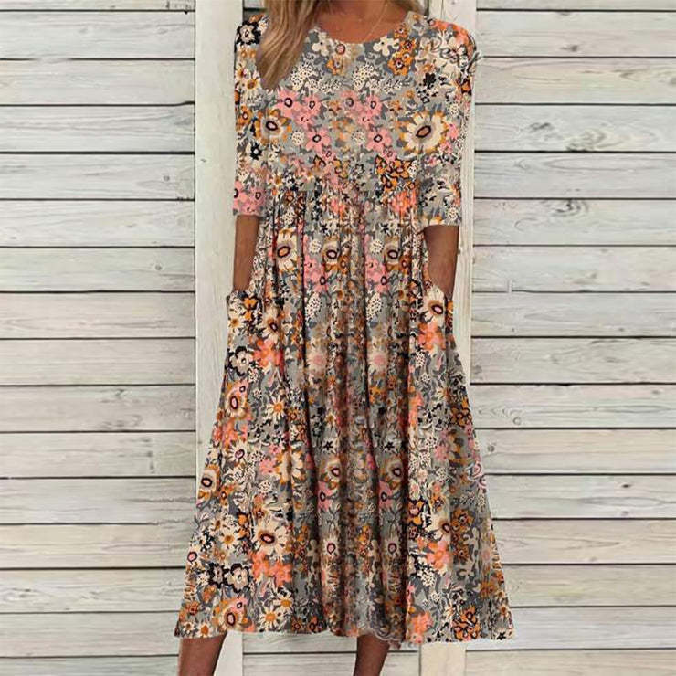 Tanya – Langes bedrucktes Kleid mit losem Schnitt und Taschen