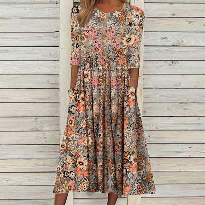 Tanya – Langes bedrucktes Kleid mit losem Schnitt und Taschen