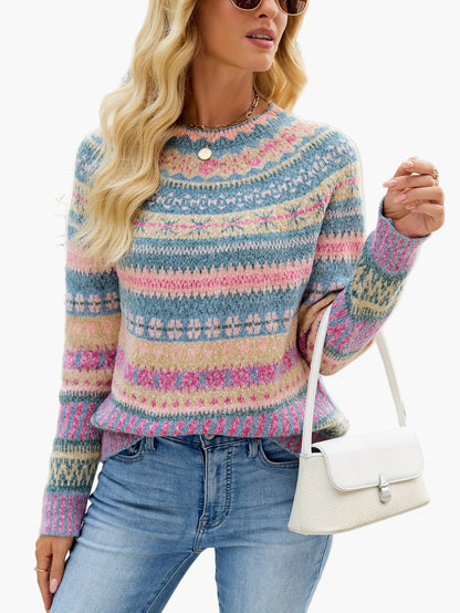 Damen Strickpullover im Norwegerstil – Eleganter Winterpullover mit Muster für Alltag und Freizeit