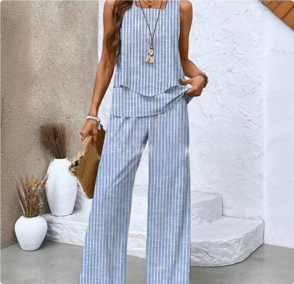 Tanya – Ärmellose Doppelschicht-Weste und lockere gerade Hose für Damen