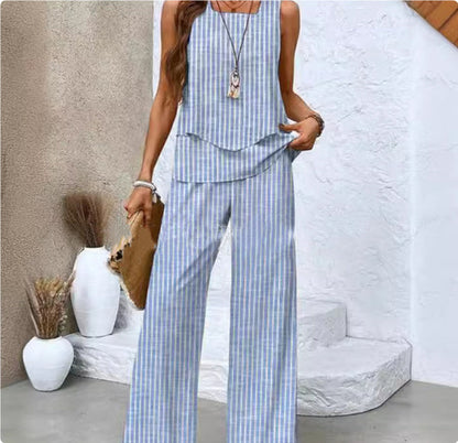 Tanya – Ärmellose Doppelschicht-Weste und lockere gerade Hose für Damen