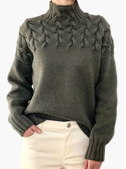Damen Strickpullover mit Zopfmuster und Stehkragen – Modischer Winterpullover für Freizeit und Alltag