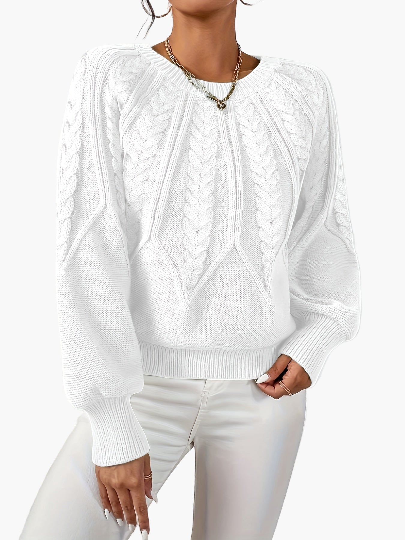 Damen Strickpullover im Zopfmuster-Design – Eleganter Freizeit-Look für Alltag & Büro