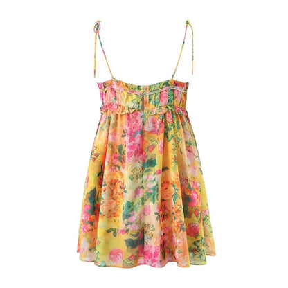 Susan – Y2K Blumenmuster Trägerkleid für den Sommer mit Rüschen für den Strand