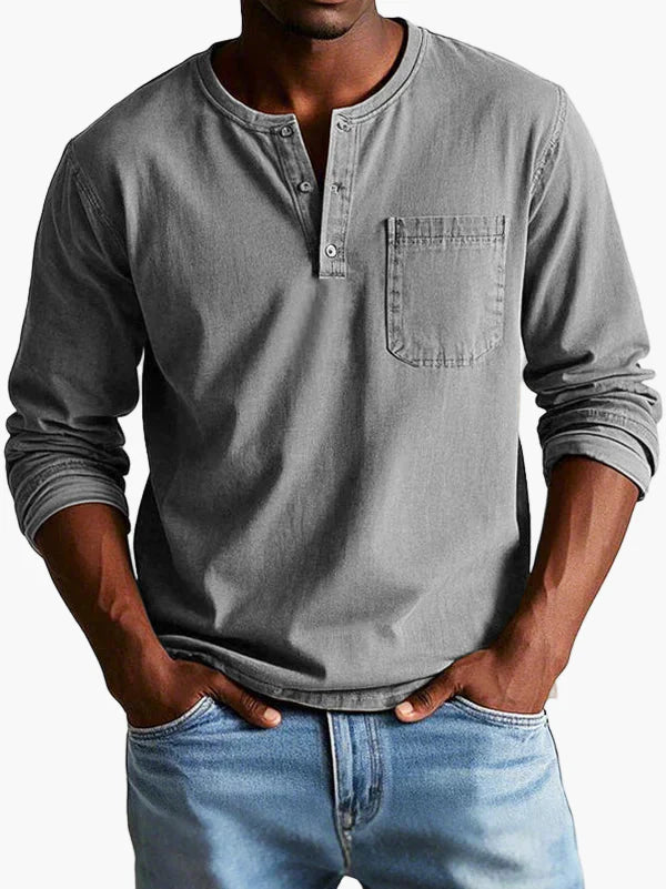 Herren Langarm Henley Shirt – Klassischer Freizeitstil für Alltag und Büro