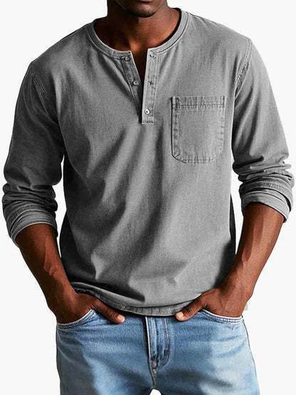 Herren Langarm Henley Shirt – Klassischer Freizeitstil für Alltag und Büro