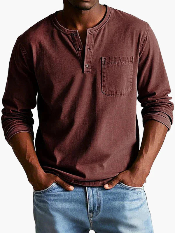 Herren Langarm Henley Shirt – Klassischer Freizeitstil für Alltag und Büro