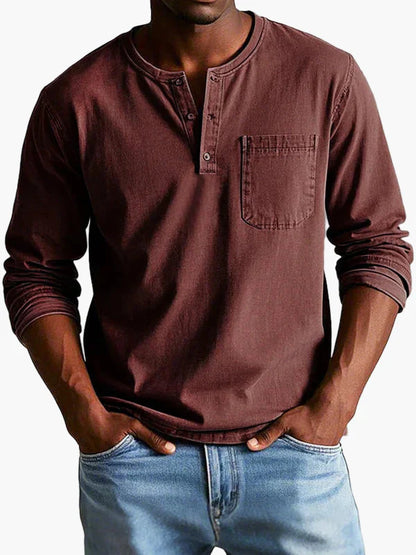 Herren Langarm Henley Shirt – Klassischer Freizeitstil für Alltag und Büro