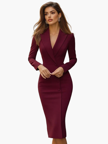 Damen Elegantes Business-Kleid mit Blazer-Optik – Figurbetontes Midi-Bürokleid für Stilvolle Anlässe