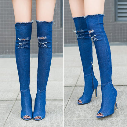 Fiona – Stiefel mit weitem Schaft aus hochdehnbarem Denim