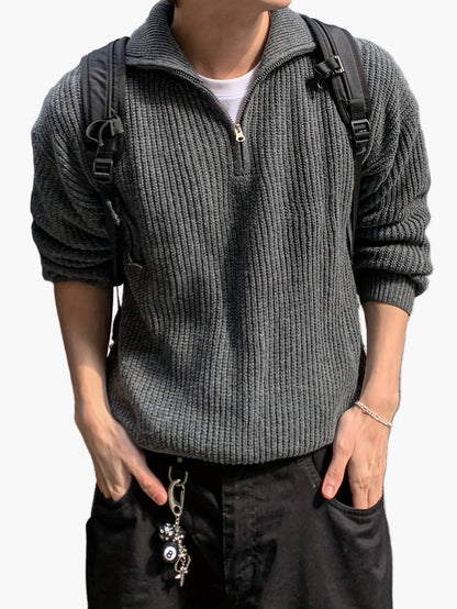 Men's knitted sweater with zipper and high collar – Casual leisure style for spring & autumn